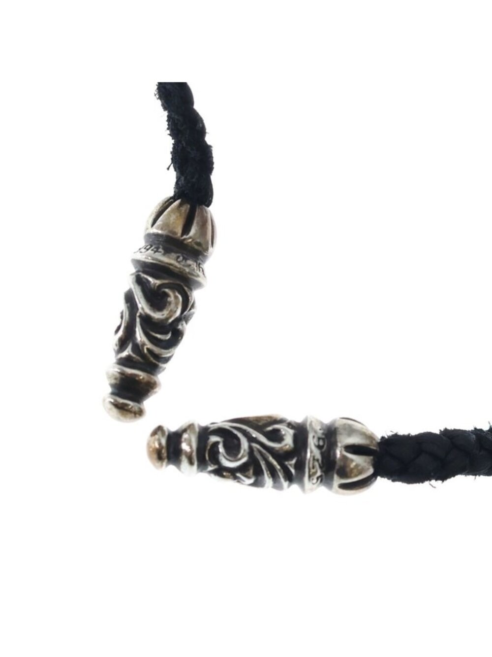 Chrome Hearts Leather Braid Scroll Large Necklace Black Silver